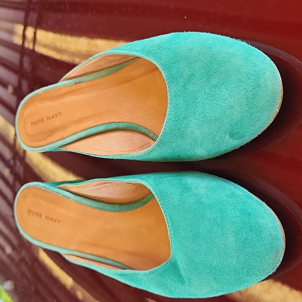 Pure Navy Teal Suede Slip-On Mule for Women